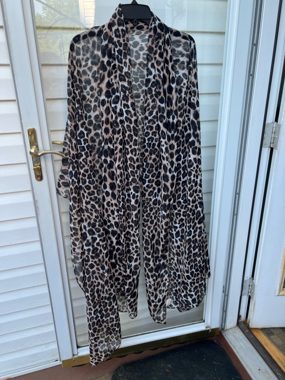 Chicos Leopard Print Sheer Kimono Shawl Wrap Scarf Cover Up 50”x95”